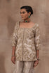 Rose gold opada silk jacket set with tissue gharara pants